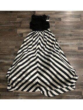 Betsy & Adam Size 4 Black & White Chevron Evening Gown Dress New with Tags